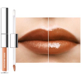 HHLTOH 2-in-1 Matte Liquid Lipstick & Clear Lip Gloss, Long Lasting Waterproof Smudge Proof 24 Hour Lip Color Stain, Non Stick & Non Fading, Vegan Matte Makeup Lip Stain for Women, Cold Tan Brown #03