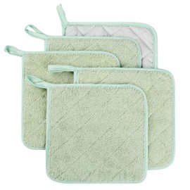 100% Cotton Kitchen Everyday Basic Terry Pot Holder Heat Resistant Coaster Potholder for Cooking and Baking Set of 5 Mint Green
