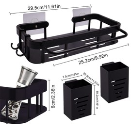 pangutheos Spülbecken Organizer, Kein Stanzen Spüle Organizer, Schwarz Sink Organizer mit Aufbewahrungsbox Handtuchhalter und Haken für Badezimmer Küche