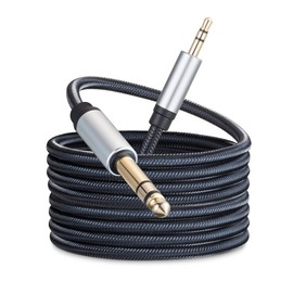 3.5 mm to 6.35 mm Audio Cable 1M, Gold-Plated Terminal Silver Color Zinc Alloy Housing 3.5mm 1/8" Male TRS to 6.35mm 1/4" Male TRS Nylon Braided Stereo Audio Cable for Cellphone, Amplifiers(3Ft/1M)