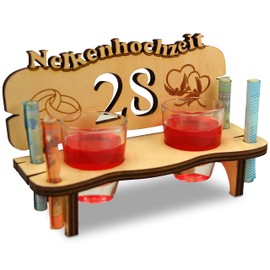 Urhome Wedding Shot Bench Made of Wood and 2 Shot Glasses - 28th Wedding Anniversary for Carnation Wedding - Wedding Bench with Glasses for Anniversary - Wedding Gift for Bride and Groom