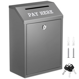 Yaocom Safe Cash Box Money Collection Metal Donation Box with Lock Wall Mount Pre Drilled Mailbox Delivery Ballot for Home Office Outdoor Self Serve Stand(Gray,11.8 x 8.6 x 4.7 Inch)