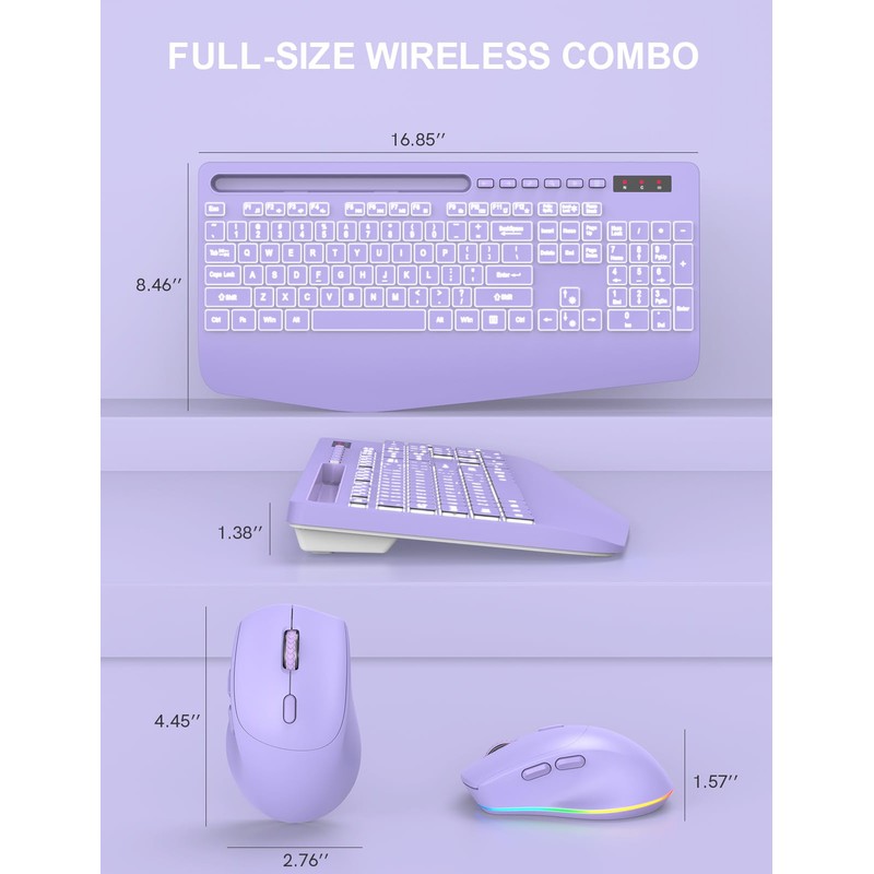 Wireless Keyboard and Mouse Combo with 7 Colored Backlits, Wrist