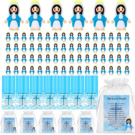 Wesiti 75 Sets Little Virgin Mary Figurines Miniature Virgin Mary Doll with 75 Prayer Scripture Cards and Bags Little Religious Gift for Sunday Easter Eggs Stuffers Baptism Gift