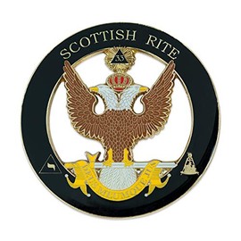 33rd Degree Double Headed Eagle Scottish Rite Round Masonic Auto Emblem - [Black & Gold][3'' Diameter]