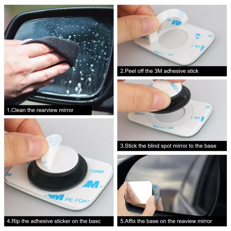 mingo-tech 2Pcs Blind Spot Mirror - 360° Wide Angle Convex