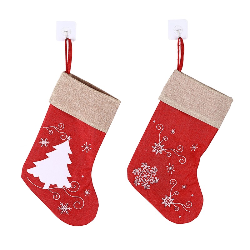 Christmas Stocking Decorative Cartoon Pattern Cuff Stocking Ornament for Tree
