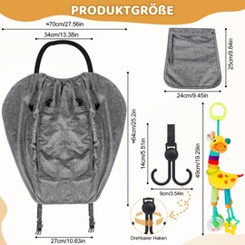 Awning Pram UV Protection 50+ and Waterproof, Sun Shade for Prams with Giraffe Hanger and Pram Hook, Adjustable Universal Sun Protection Buggy with Viewing Window (Grey)