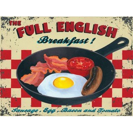Tin Sign Vintage Retro Man Cave Bar Pub Shed Novelty Gift Aluminium Metal Tin Wall Décor Sign - Café Restaurant Kitchen British UK Full English Breakfast, Multicolor