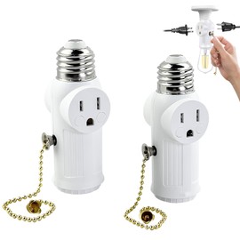 Light Socket Outlet Adapter, E26/E27 Bulb Plug Adapter, Light Socket to Plug Adapters for Use in Garages/Basements/Workshops, White(2 Pack)