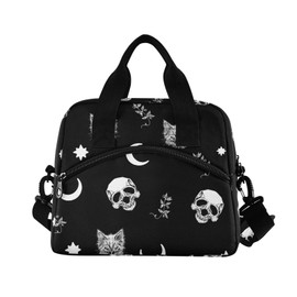 Skull Cat Moon Gothic Insulated Lunch Bag Reusable Lunch Tote Bag Cooler Bag for Women Men Adult Lunch Box with Adjustable Shoulder Strap Leakproof Lunch Bag for Work School Picnic Camping