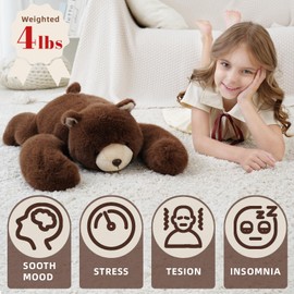 YGZE Weighted Bear Stuffed Animals Brown Bear Plush Toy 24 Inch 4 Pound Soft Fur Long Arms Hugging Toy Cozy Gift for Kids Adults Christmas and Birthdays