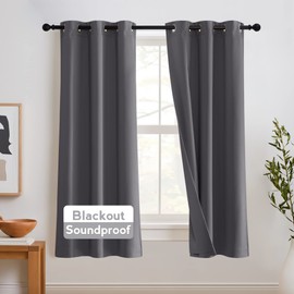 RYB HOME Soundproof Curtains 63 inches 2 Panels Set- 3 Layers Blackout Curtains Noise Reducing Thermal Insulted Drapes for Bedroom Living Room Playroom, W 42 x L 63 inch, Grey