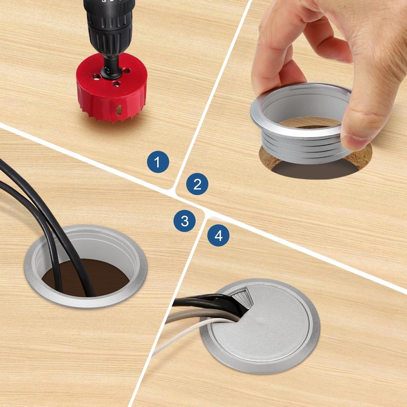 Pack of 8 Desk Cable Grommets with Hole Saw 60