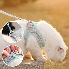 HIPVMES Cat Harness and Leash Set Soft Adjustable Escape Proof Cat Leash Breathable Comfortable Vest Easy to Wear Kitten/Small Dogs Harness for Outdoor Walking Blue L