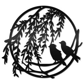 CREATCABIN Black Metal Bird Wall Art Iron Wall Decor Leaf Branch Animal Hanging Sculpture Iron Sign Outdoor Ornament for Living Room Home Office Kitchen Garden Balcony Decoration 11.8 x 10.2 Inch