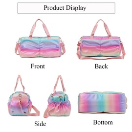 Rainbow Sports Bag Kids Girls Cute Travel Bag Women's Dance Bag Training Bag for Gymnastics Swimming Colourful Sports Bag with Waterproof Bag Shoe Compartment Shoulder Strap, pink
