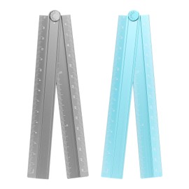 HARFINGTON 2pcs Folding Straight Ruler 30cm Metric Aluminum Alloy Protractor Foldable Angle Ruler Geometric Measure Tool with Angle Line for Architect Artist Office, Gray/Sky Blue