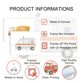 Aroutde 9Pcs Transport Nursery Room Decor Set of 9 Construction Bedroom Room Decor Toddler Boy Transport Vehicle Canvas Wall Art Playroom Decor for Kid Boys Room Decoration 8x10inch (Unframed)