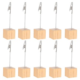 10pcs Alligator Clips with Wooden Base,Memo Clip Holder,Crocodile Memo Clip for Pictures Card Paper Note Clip,Shop Display Price Tag,Log Color