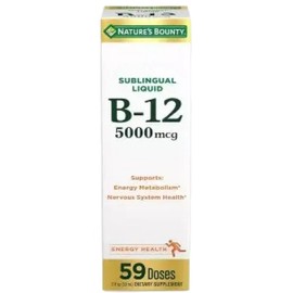 Nature's Bounty Vitamin B12 5000 mcg Sublingual Cardiovascular and Cellular Energy Support 2 Fl Oz (1 Count), 1 Count, 2ml / 네이처스 바운티 비타민 B12 5000 mcg 설하액 심혈관 및 세포 에너지 지원 2 Fl Oz (1 카운트), 1개, 2ml