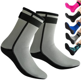 NARUTOO 3mm Neoprene Wetsuit Socks,Thermal Wetsuit Socks, Quick-Drying Diving Socks Boots for Diving Surfing Kayaking (CA/US, Alpha, Small, Regular, Regular, Grey)