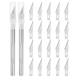 uxcell 2pcs Exacto Art Craft Hobby Knives Precision Utility Knife Set with 20pcs Extra #11 Blades, for Carving Crafting Scrapbooking Stencil Paper Wood Plastic Model, Silver