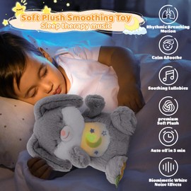 seOSTO Soothing Bunny, Breathing Bunny, Sleeping Otter Plush with Breathing Movement and Musical Music, Soothing Doll for Baby Toy, New Baby Gifts