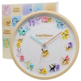 T'S Factory 2926223 Pocket Monster Eevee Friends Wall Clock, Beige, Analog, Quiet, Continuous Second Hand