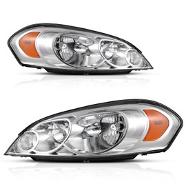 DWVO Headlight Assembly Compatible with 2006-2013 Chevy Impala / 2014-2016 Chevy Impala Limited / 2006 2007 Chevy Monte Carlo Headlamps Replacement Chrome Housing Clear Lens Amber Reflector
