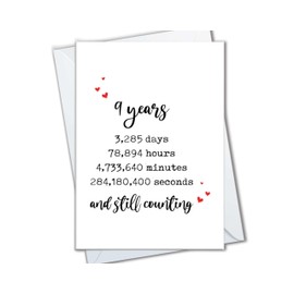 9th Anniversary Card for Wife Husband, 9 Years Together and Counting Romantic Cards for Boyfriend Girlfriend, 9 Year Anniversary Cards for Men Women Family Friends (9)