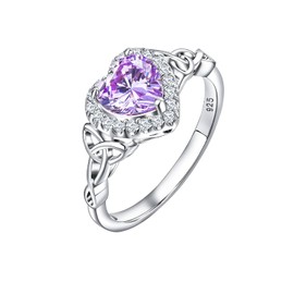 DAYBYDAY Heart Shaped Alexandrite Diamond Engagement Ring S925 Sterling Silver Purple Celtic Knot Ring Size 6 Wedding Anniversary Jewelry for Wife