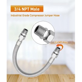 48" x 3/4" universal compressor jumper hose,Industrial Grade Compressor Jumper hose 450 PSI &750°F With Two 3/4" Male Adapters (Both Sides Fittings Rotate Freely) (48inch)
