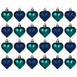Christmas Tree Heart Baubles Decorations - Kingfisher Teal Navy Blue - Set of 24