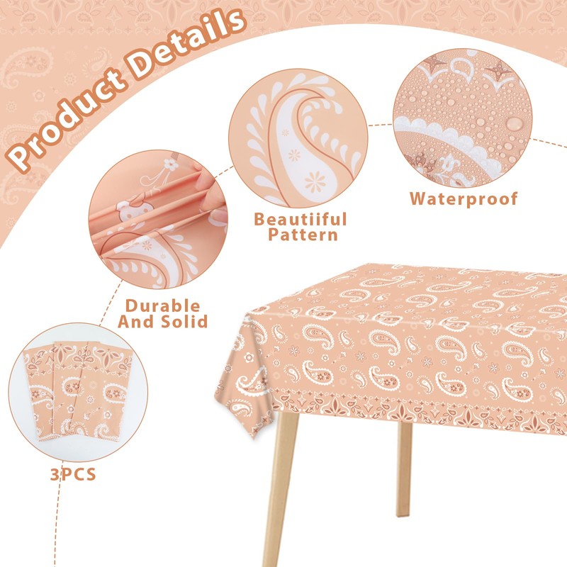 gisgfim 3Pcs Western Bandana Tablecloth Party Decorations Pink Paisley Plastic