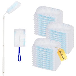 Pack of 32 Dust Magnet Set, 30 Dust Mop Refill Cloths with 2 Telescopic Handles, Duster Refill Pack, Microfibre Duster Set for Duster, Wipes for Duster, Cars and Dirt
