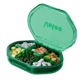 GluVutato Pill Box, 6 Compartments Portable Pill Case, Moisture-Proof Pill Organizer, Medication Supplements Pill Case (Green)