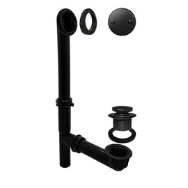 Westbrass 593144-62 14" Black Tubular Bathtub Waste & Overflow Assembly with with Tip-Toe Drain Plug and 2-Hole Faceplate, Matte Black