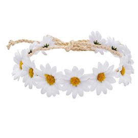 3 x Daisy Flower Headband Sunflower Crown Floral Hair Wreath Bohemian Headpiece Hair Band for Bride Women Girls Hippie Wedding Party Beach Festival (White)
