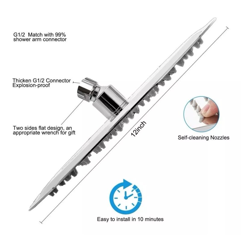 Wnatn Cabezal De Ducha,acero Inoxidable Delgada Alta Presión 30cm
