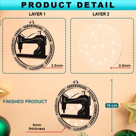 GOSBLUE Sewing Machine Ornaments for Christmas Tree, Sewing Ornament 2 Layer Wood & Acrylic, Sewing Gifts for Christmas Decor 2024