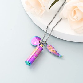 shajwo Cylinder Urn Ashes Necklace for Women Men Butterfly Cremation Jewelry Ash Loved One Memorial Angel Wing Pendant,Rainbow