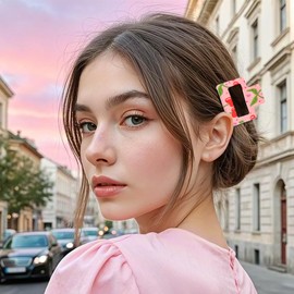 3pcs Square Cherry Print Hair Clips, Hapdoo Pink Fruit Hair Clips Cherry Hair Accessories, Fun Hair Decorative Claw Clip for Women Girls