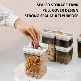 Airtight Plastic jar with lid, transparent square sealed storage jar (20-56 ounces), quick-pull lid design, used to store tea, coffee, candy, biscuits and nuts in the kitchen pantry. (Set of 3)