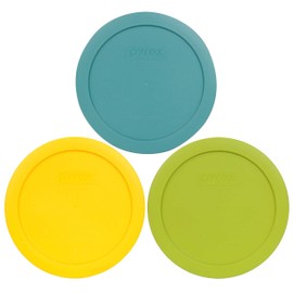 Pyrex 7201-PC 4 Cup (1) Turquoise (1) Edamame Green (1) Meyer Yellow Round Plastic Lids - 3 Pack