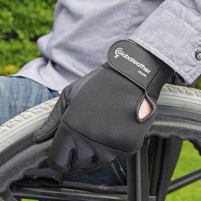 Globaleather Classic Full Finger Wheelchair Gloves - Black (Medium) -