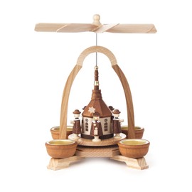 DREGENO Seiffen Pyramid with Seiffen Church, Wood, Natural, 17 x 17 x 25 cm