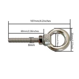 CHHGGNN 304 Stainless Steel Eye Bolt, 4 PCS M8 Heavy Duty Lifting Ring 2.4" Threaded Eyebolt Shoulder Eye Bolts with Nuts and Flat Washers(Thread Length 60mm)