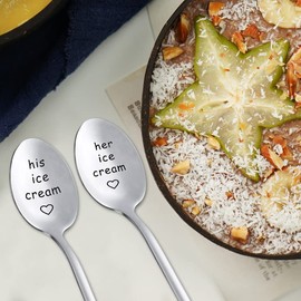 His and Her Ice Cream Spoons Gifts for Couples Valentines Day Gifts for Husband Wife Anniversary Birthday Gift for Couple Gifts for Boyfriend Girlfriend 2 Pcs Ice Cream Spoon
