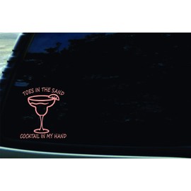 5" X 5" Toes in The Sand Cocktail in My Hand Pink Vinyl DIE Cut Decal for Your car, Truck, Window, Laptop, MacBook, or virtually Any Other Smooth Surface.